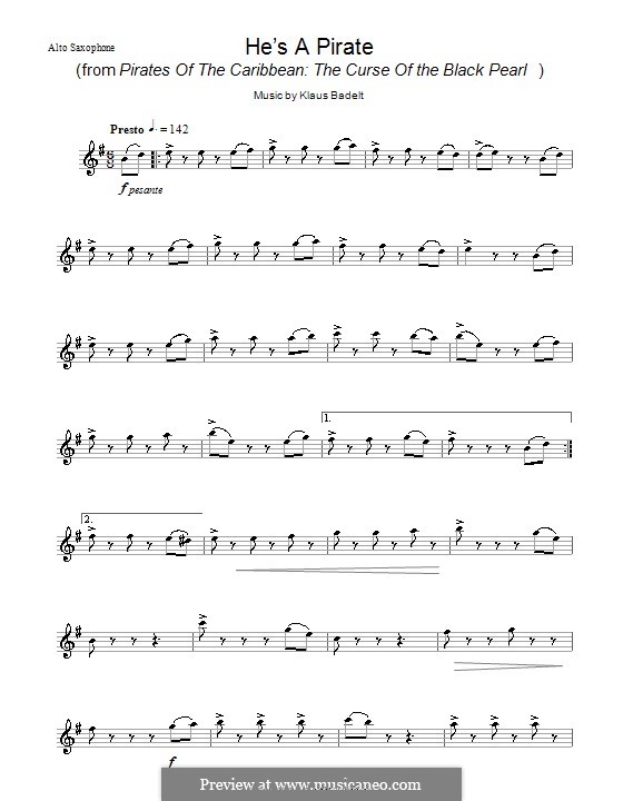 He's a Pirate (from Pirates of the Caribbean: The Curse of the Black Pearl): Für Altsaxophon by Klaus Badelt