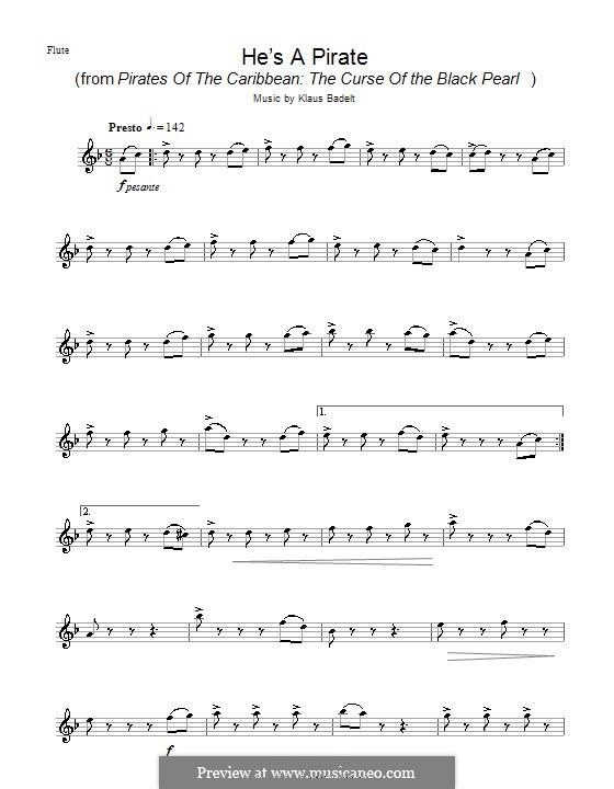 He's a Pirate (from Pirates of the Caribbean: The Curse of the Black Pearl): Für Flöte by Klaus Badelt