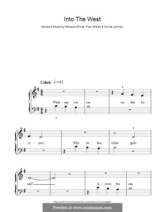 Into the West (from The Lord of the Rings: the Return of the King): Für Klavier, leicht by Annie Lennox, Fran Walsh, Howard Shore