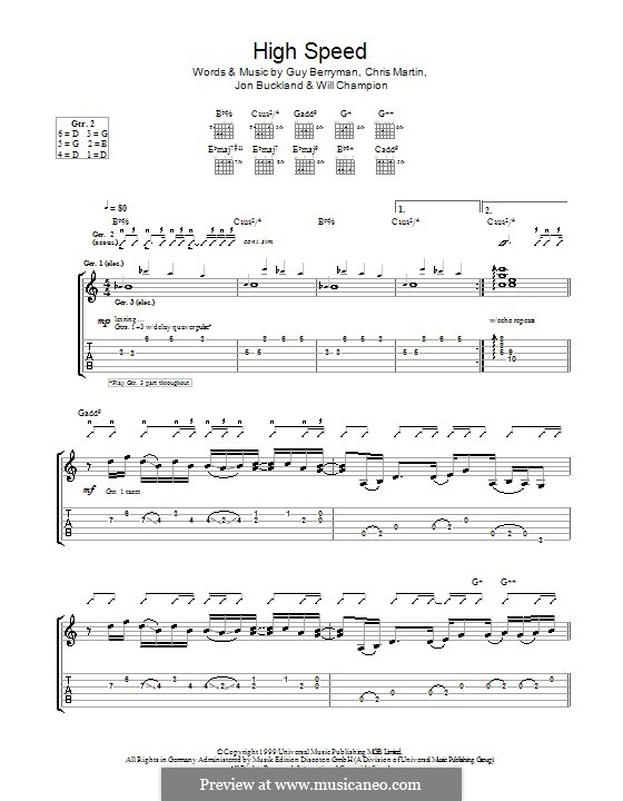 High Speed (Coldplay): Für Gitarre mit Tabulatur by Chris Martin, Guy Berryman, Jonny Buckland, Will Champion