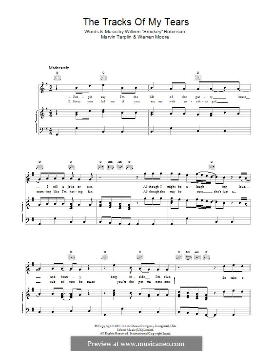 The Tracks of My Tears (The Miracles): Für Stimme und Klavier (oder Gitarre) by Marvin Tarplin, Smokey Robinson, Warren Moore
