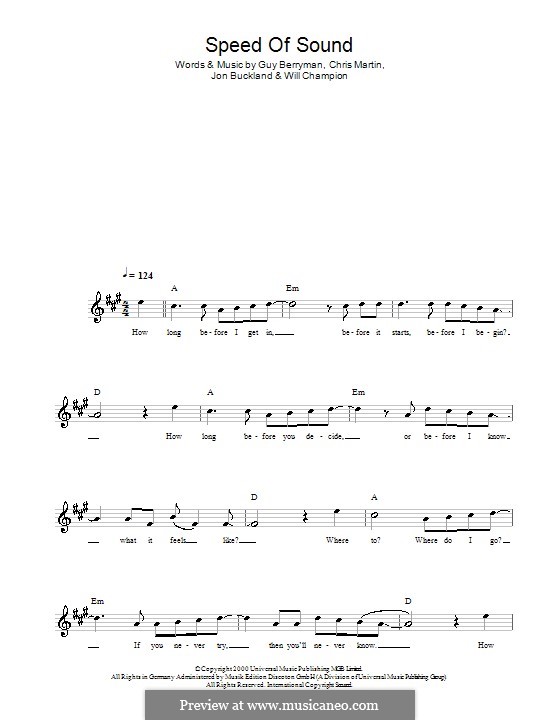 Speed of Sound (Coldplay): Melodie, Text und Akkorde by Chris Martin, Guy Berryman, Jonny Buckland, Will Champion