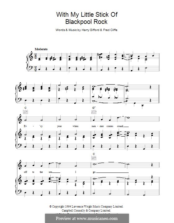 With My Little Stick of Blackpool Rock: Für Stimme und Klavier (oder Gitarre) by Frederick Cliffe, Harry Gifford