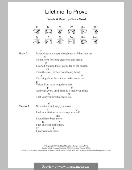 Lifetime to Prove (BR5-49): Texte und Akkorde by Chuck Mead