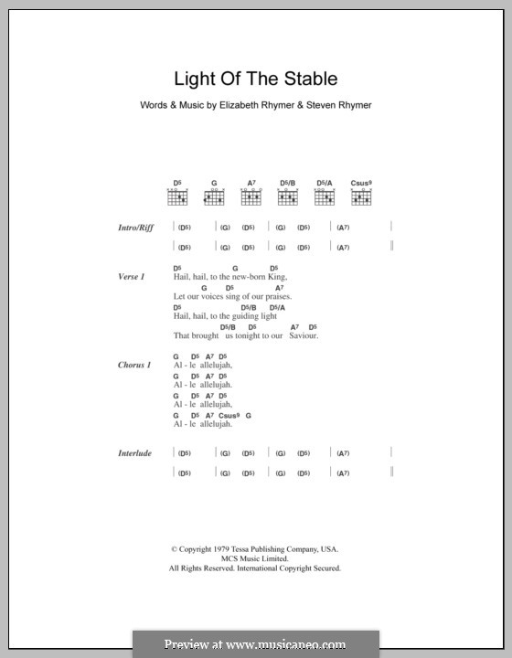 Light of the Stable (Cornershop): Texte und Akkorde by Elizabeth Rhymer, Steven Rhymer