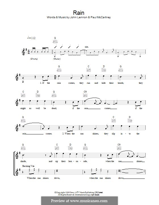 Rain (The Beatles): Melodie, Text und Akkorde by John Lennon, Paul McCartney