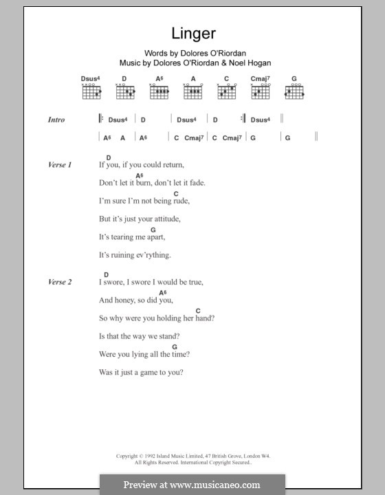 Linger (The Cranberries): Text und Akkorde by Dolores O'Riordan, Noel Hogan