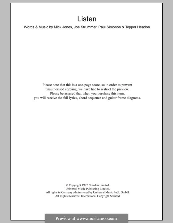 Listen (The Clash): Text und Akkorde by Joe Strummer, Mick Jones, Paul Simonon, Topper Headon