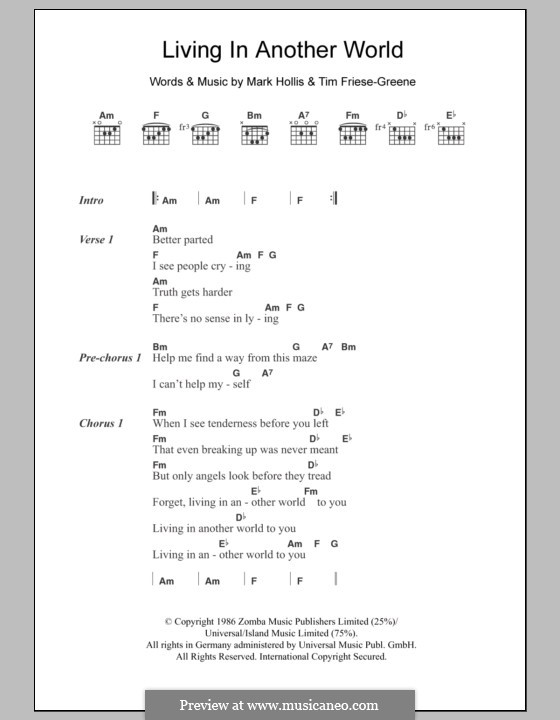 Living in Another World (Talk Talk): Text und Akkorde by Mark Hollis, Timothy Friese-Greene