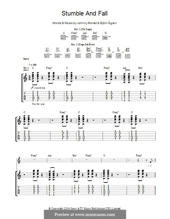 Stumble and Fall (Razorlight): Für Gitarre mit Tab by Björn Ågren, Johnny Borrell