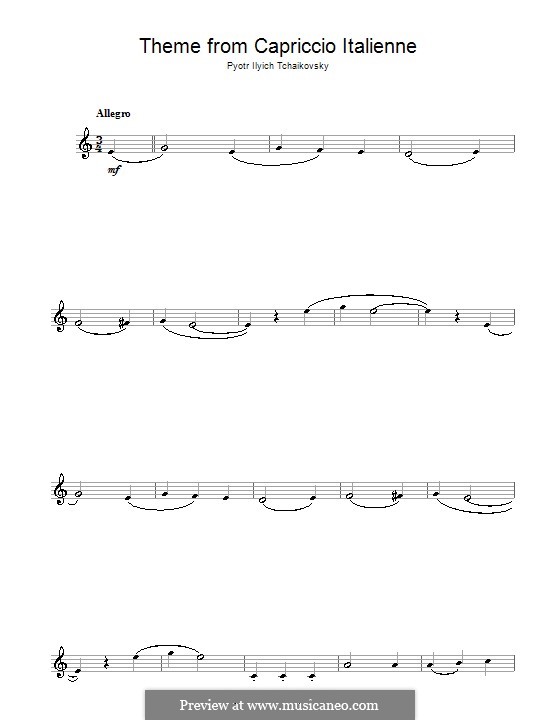 Italienisches Capriccio, TH 47 Op.45: Bearbeitung für Klarinette (Fragment) by Pjotr Tschaikowski