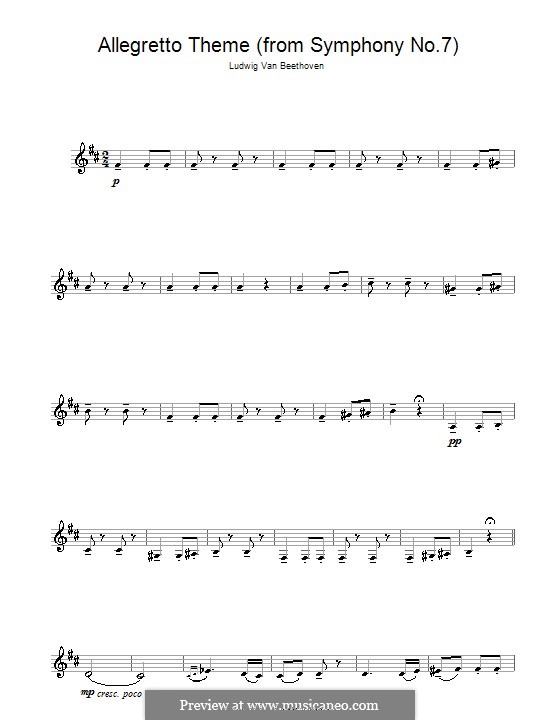 Movement II (Printable scores): Theme. Version for clarinet by Ludwig van Beethoven