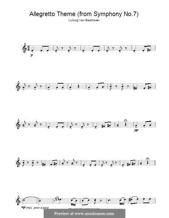 Movement II (Printable scores): Theme. Version for flute by Ludwig van Beethoven