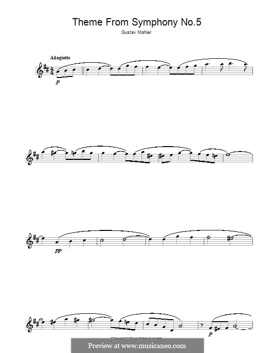 Sinfonie Nr.5 in cis-Moll: Movement IV Adagietto (Theme). Version for saxophone by Gustav Mahler