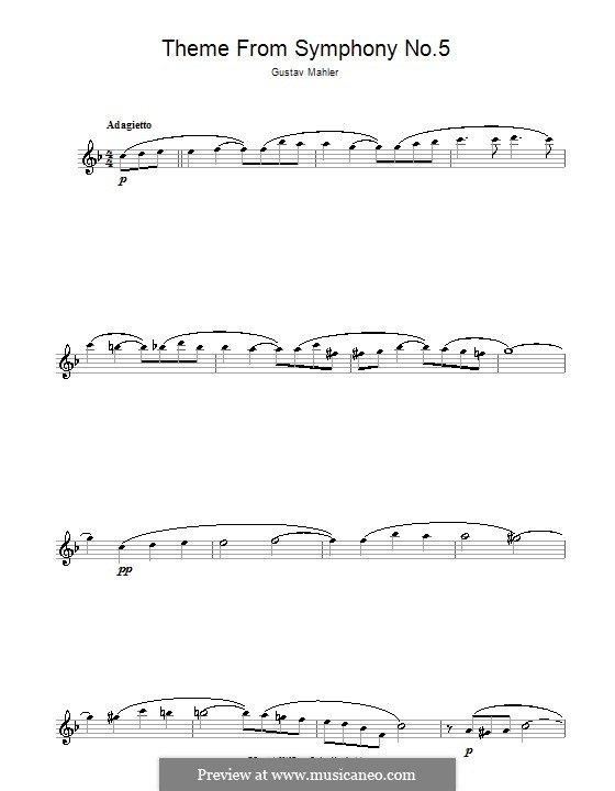 Sinfonie Nr.5 in cis-Moll: Movement IV Adagietto (Theme). Version for flute by Gustav Mahler