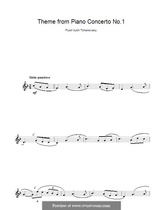 Konzert für Klavier und Orchester Nr.1 in b-Moll, TH 55 Op.23: Movement I (Theme), for clarinet by Pjotr Tschaikowski