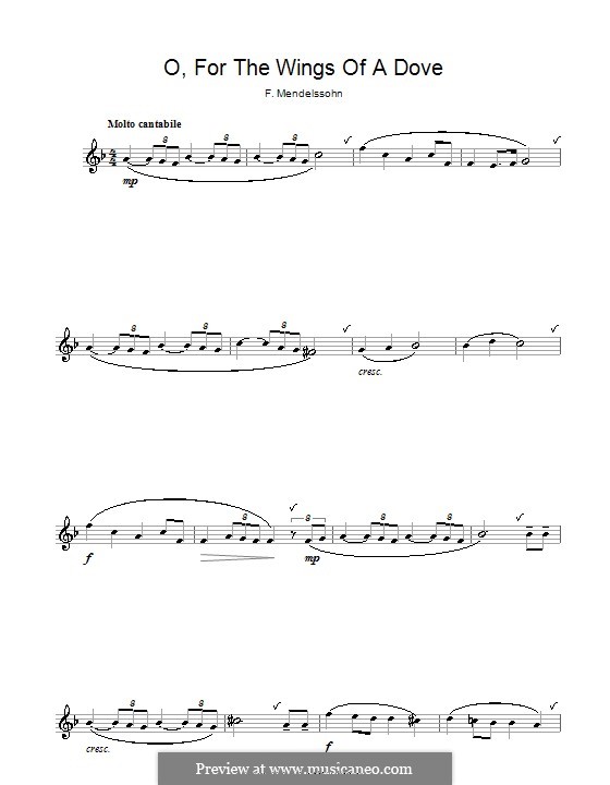 Hör mein Bitten, WoO 15: O for the Wings of a Dove, for flute by Felix Mendelssohn-Bartholdy