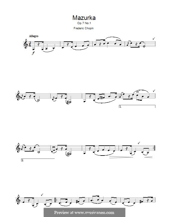 Mazurkas, Op.7: Nr.1, für Klarinette by Frédéric Chopin