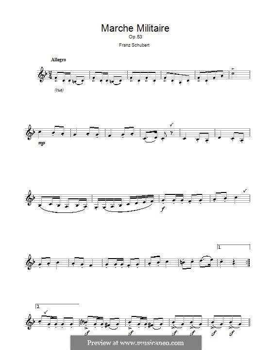 Drei militärische Marsche für Klavier, vierhändig, D.733 Op.51: Marsch Nr.1, für Klarinette by Franz Schubert