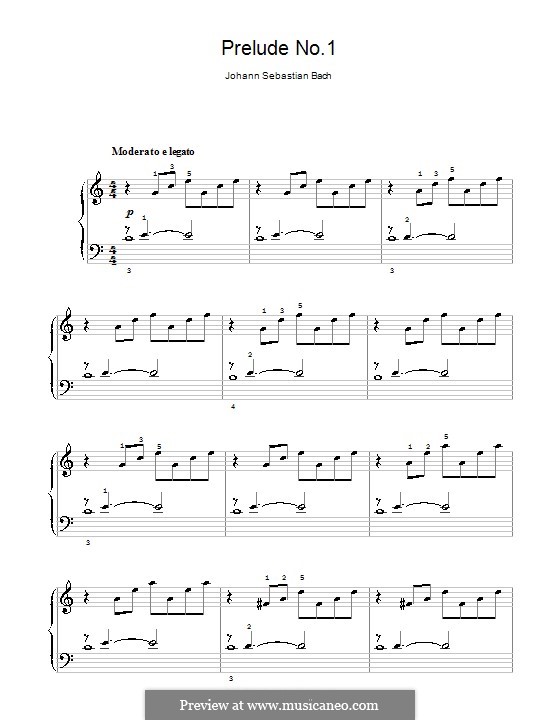 Präludium und Fuge Nr.1 in C-Dur, BWV 846: Prelude, for easy piano by Johann Sebastian Bach