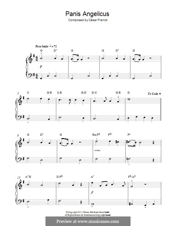Panis Angelicus (O Lord Most Holy), Printable Scores: Einfache Noten für Klavier by César Franck