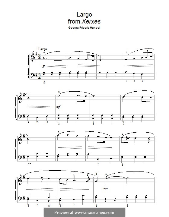 Largo (Ombra mai fu) printable score: Einfache Noten für Klavier by Georg Friedrich Händel