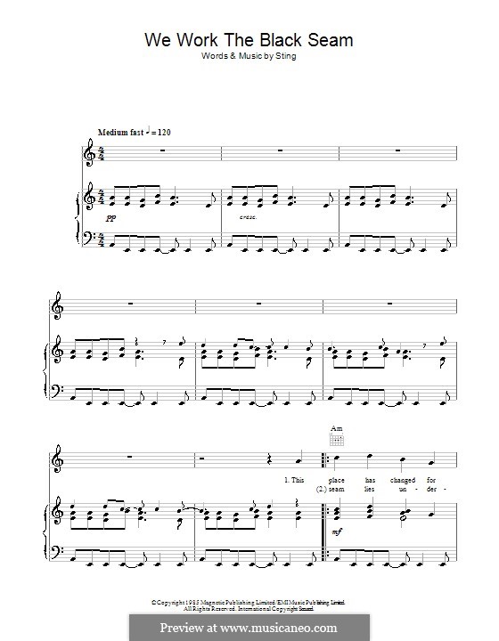 We Work the Black Seam: Für Stimme und Klavier (oder Gitarre) by Sting