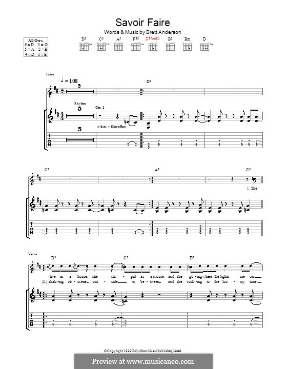 Savoir Faire (Suede): Für Gitarre mit Tab by Brett Anderson