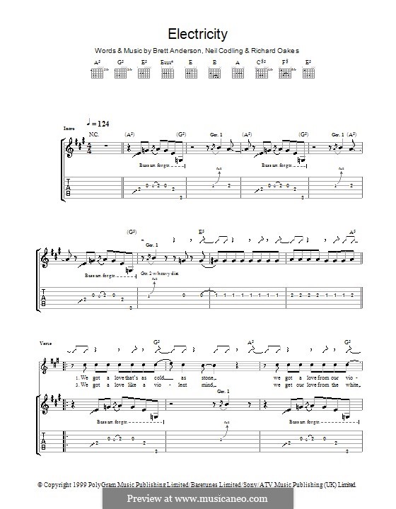 Electricity (Suede): Für Gitarre mit Tab by Brett Anderson, Neil Codling, Richard Oakes