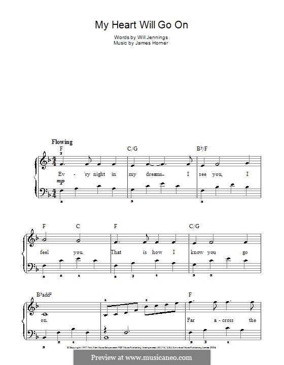 Piano version: Easy notes by James Horner