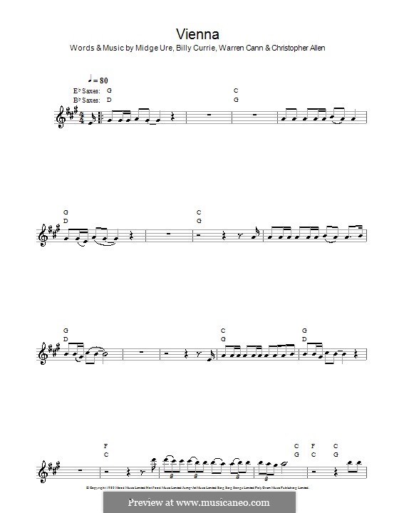 Vienna (Ultravox): Für Saxophon by Billy Currie, Christopher Allen, Midge Ure, Warren Cann