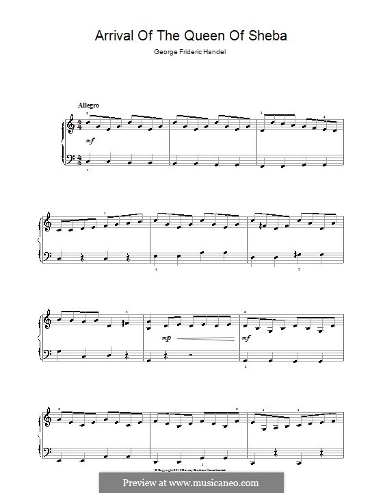Solomon, HWV 67: The Arrival of the Queen of Sheba, for easy piano by Georg Friedrich Händel