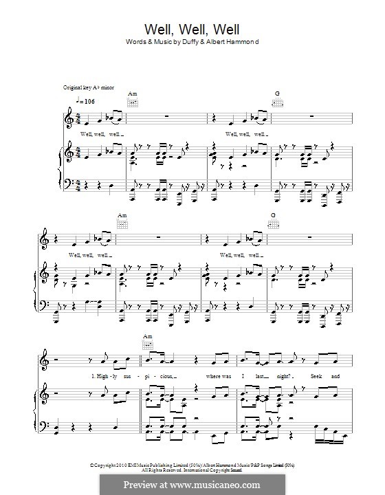 Well, Well, Well (Duffy): Für Stimme und Klavier (oder Gitarre) by Aimee Duffy, Albert Hammond