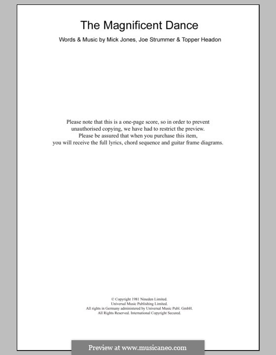 The Magnificent Dance (The Clash): Text und Akkorde by Joe Strummer, Mick Jones, Topper Headon