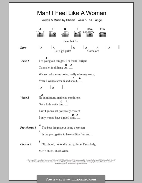 Man! I Feel Like a Woman!: Text und Akkorde by Robert John Lange, Shania Twain