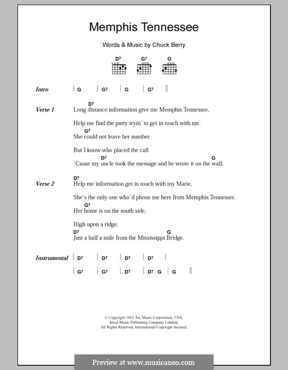 Memphis Tennessee: Text und Akkorde by Chuck Berry