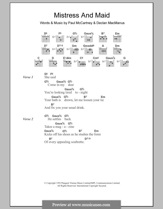 Mistress and Maid: Text und Akkorde by Declan Macmanus, Paul McCartney