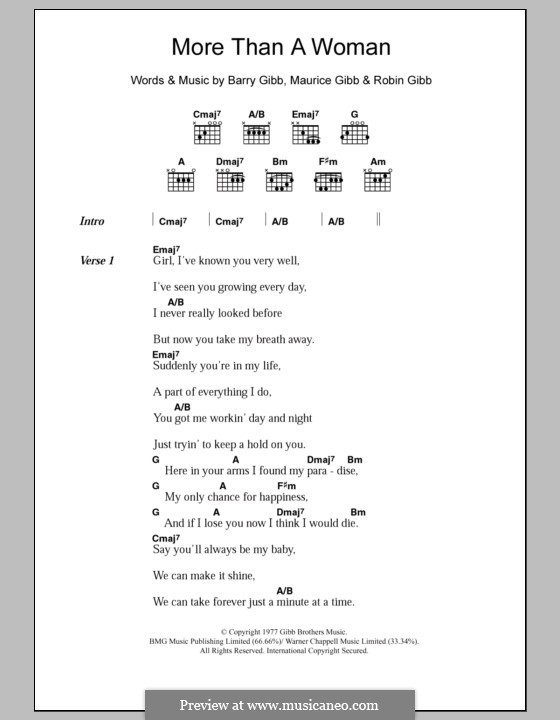 More Than a Woman (The Bee Gee): Text und Akkorde by Barry Gibb, Maurice Gibb, Robin Gibb