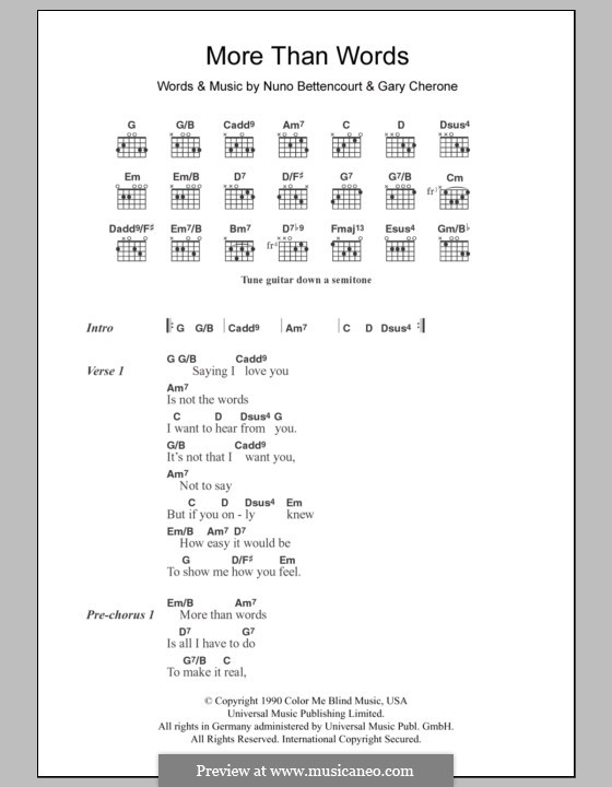 More Than Words (Extreme): Text und Akkorde by Gary Cherone, Nuno Bettencourt