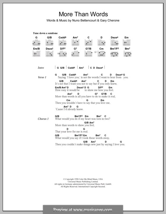 More Than Words (Extreme): Lyrics and chords (Westlife) by Gary Cherone, Nuno Bettencourt