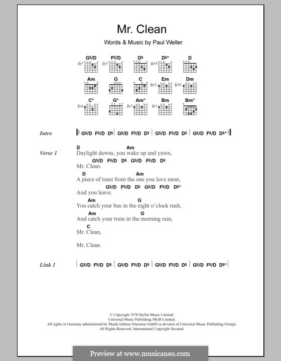 Mr. Clean (The Jam): Text und Akkorde by Paul Weller