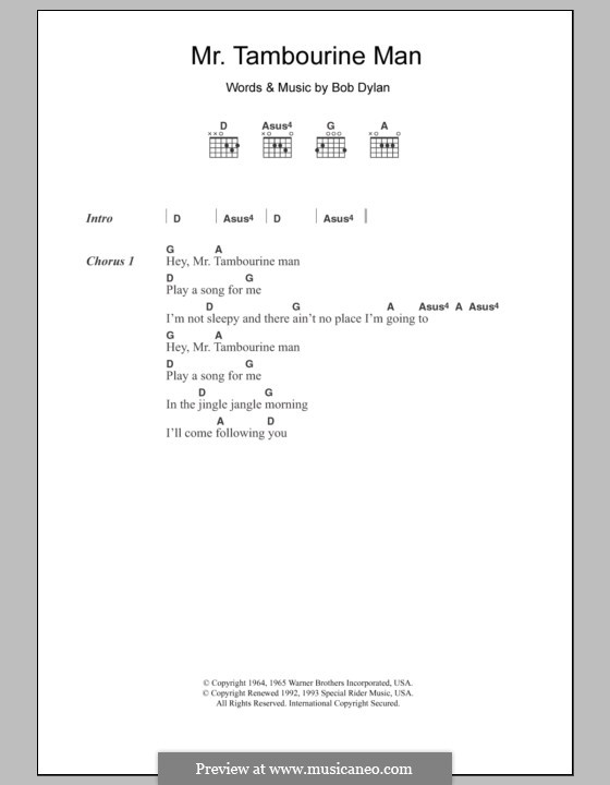 Mr. Tambourine Man: Text und Akkorde by Bob Dylan