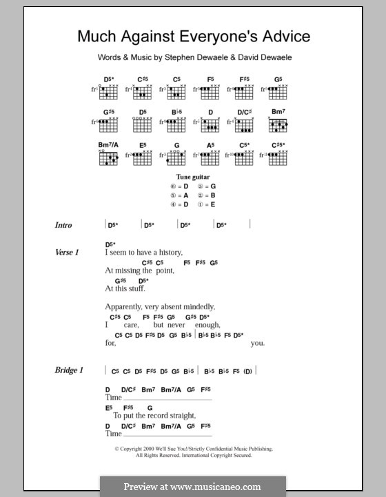 Much Against Everyone's Advice (Soulwax): Text und Akkorde by David Dewaele, Stephen Dewaele