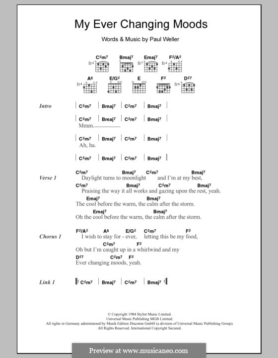 My Ever Changing Moods (The Style Council): Text und Akkorde by Paul Weller