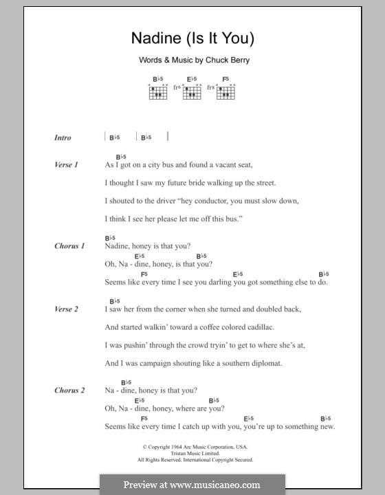Nadine (Is It You): Text und Akkorde by Chuck Berry