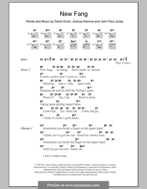 New Fang (Them Crooked Vultures): Text und Akkorde by John Paul Jones, David Grohl, Joshua Homme