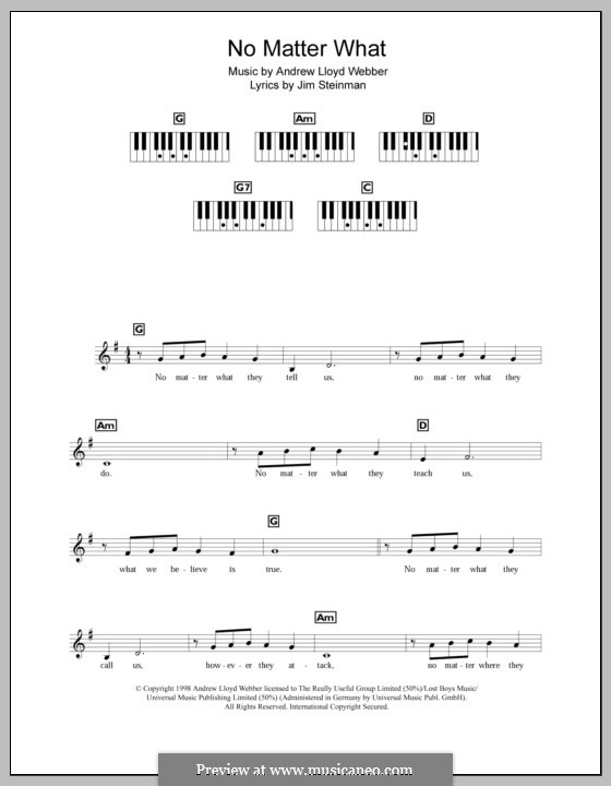 No Matter What (from Whistle Down the Wind): Für Keyboard by Andrew Lloyd Webber