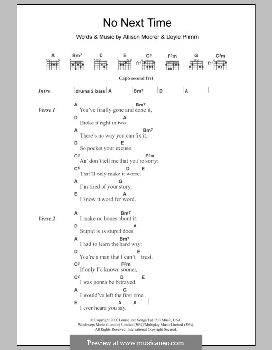No Next Time: Texte und Akkorde by Allison Moorer, Doyle Primm