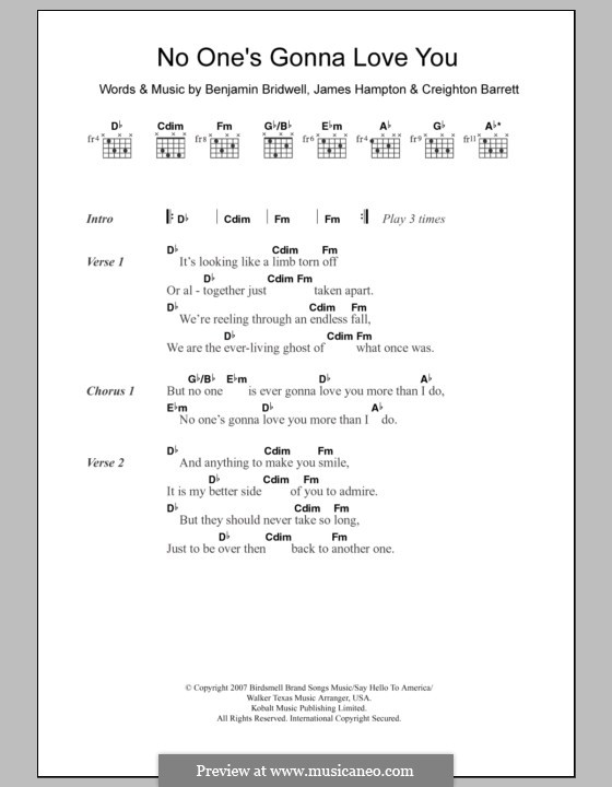 No One's Gonna Love You: Lyrics and chords (Band Of Horses) by Benjamin Bridwell, Creighton Barrett, James Hampton