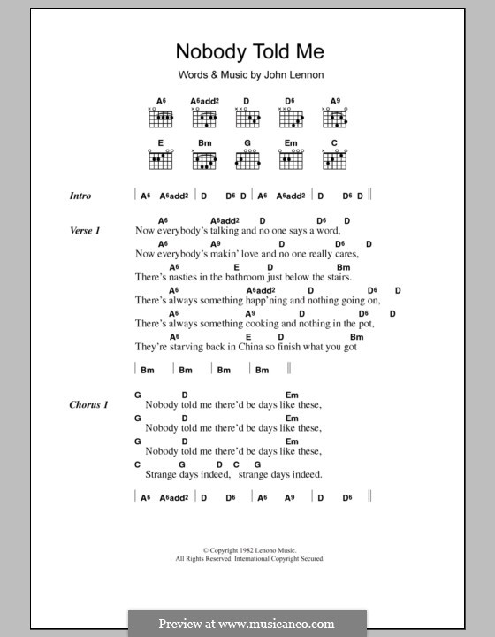 Nobody Told Me: Text und Akkorde by John Lennon